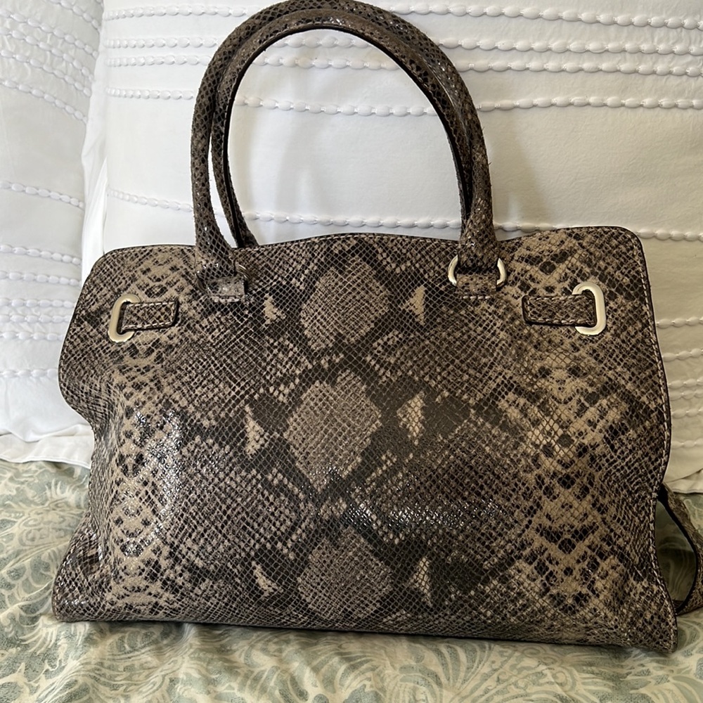 Michael Kors Shiny Embossed Reptile Print Satchel - Picture 3 of 16
